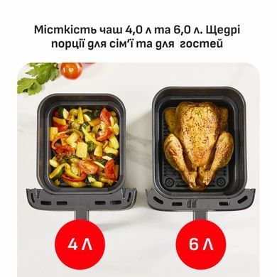 Tefal Tefal air fryer dual Easy Fry Crispy Stack, 2700W, bowl-6+4l, sensore control, plastic, black EY7528E0 фото