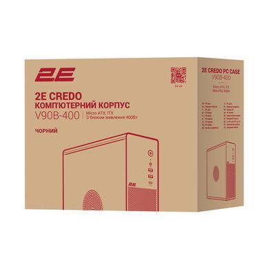 2E Корпус 2E Credo Slim V90B-400 з БЖ 2E ATX400, 1xUSB3.0, 1х USB 2.0, 1xUSB Type-C, 2x90мм, VGA 390мм, mATX, чорний 2E-V90B-400 фото