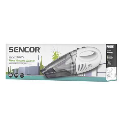 Пылесос Sencor автомобильный, 450Вт, конт пыль -0,5л, автон. раб. до 15мин, вес-1,5кг, белый SVC190W фото