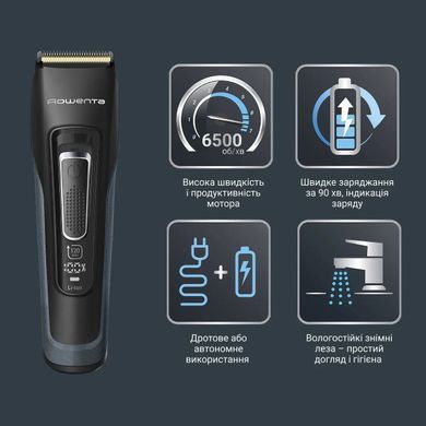 Rowenta Машинка для стрижки Advancer, для бороди, вусів, голови, мережа+акум., роторний мотор, насадок-2, кейс, титан.напил., темно-зелений TN5224E0 фото