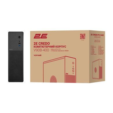 2E Корпус 2E Credo Slim V90B-400 з БЖ 2E ATX400, 1xUSB3.0, 1х USB 2.0, 1xUSB Type-C, 2x90мм, VGA 390мм, mATX, чорний 2E-V90B-400 фото