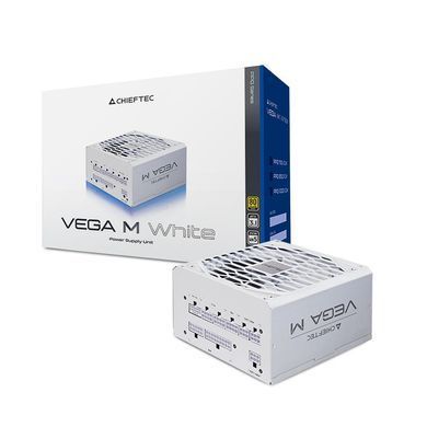 Chieftec Блок питания Vega M (750W), >90%, 80+ Gold, 135мм FDB, 1xMB 24pin(20+4), 2xCPU 8pin(4+4), 3xMolex, 6xSATA, 4xPCIe 8pin(6+2), 1xPCIe GEN5 16pin, Fully Modular, White PPG-750-CW фото