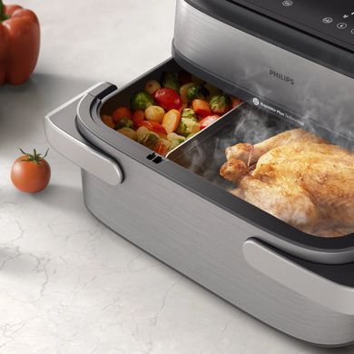 Philips Мультипіч Philips Ovi Dual SteamFry 2750Вт, чаша-3+6л, сенсорне управл., 8 авто. програм, пластик/метал, сірий NA565/02 фото
