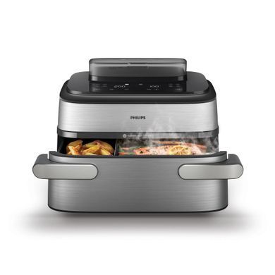 Philips Мультипіч Philips Ovi Dual SteamFry 2750Вт, чаша-3+6л, сенсорне управл., 8 авто. програм, пластик/метал, сірий NA565/02 фото