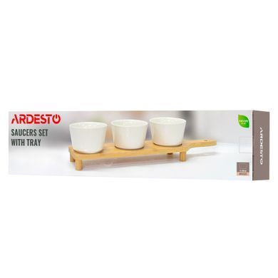 ARDESTO Набір соусників на підставці Midori, 3шт., 150мл, порцеляна, бамбук AR0926S фото