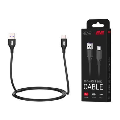 2E Кабель USB-A > USB-C заряджання/синхронізації 1м, Type-C, Glow, чорний 2E-CCAC-BL фото