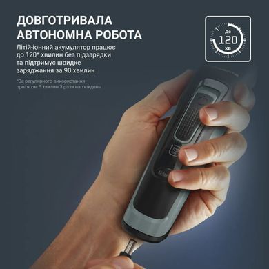 Rowenta Машинка для стрижки Advancer, для бороди, вусів, голови, мережа+акум., роторний мотор, насадок-2, кейс, титан.напил., темно-зелений TN5224E0 фото