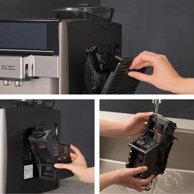 Siemens Siemens Coffee machine, 1.7L, auto capuchino maker, LED display, auto recipe-12, black-silver TE655203RW фото