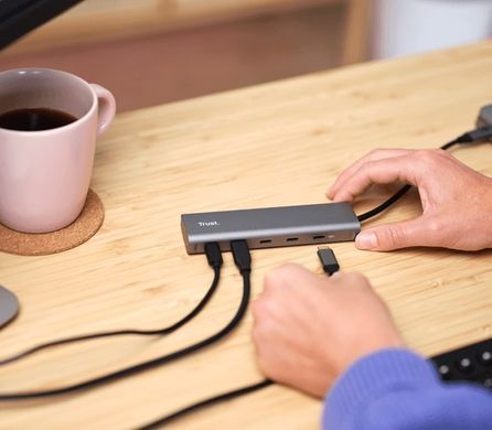 Trust Хаб Halyx USB-C > 5xUSB-C , Алюміній, 0.1м, сірий 25136_TRUST фото