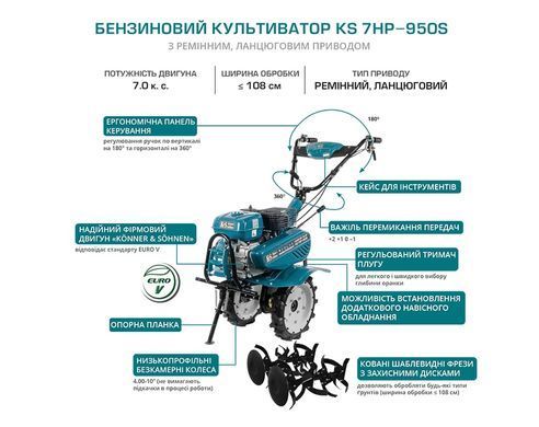 K&ouml;nner & S&ouml;hnen Культиватор бензиновий KS 7HP-950S, 7к.с, 80кг KS7HP-950S фото