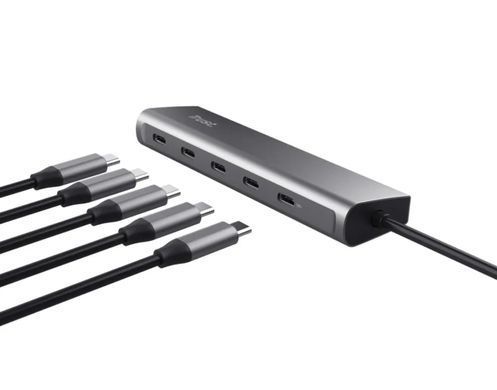 Trust Хаб Halyx USB-C > 5xUSB-C , Алюміній, 0.1м, сірий 25136_TRUST фото