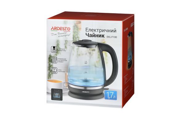 ARDESTO Електрочайник EKL-F100 1.7л/2150Вт/strix контроль/корпус скло/чорний EKL-F100 фото