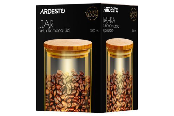 Банка для хранения Ardesto Golden Moon, круглая, 540 мл, стекло, бамбук AR1354BLRG фото