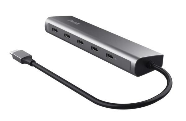 Trust Хаб Halyx USB-C > 5xUSB-C , Алюміній, 0.1м, сірий 25136_TRUST фото