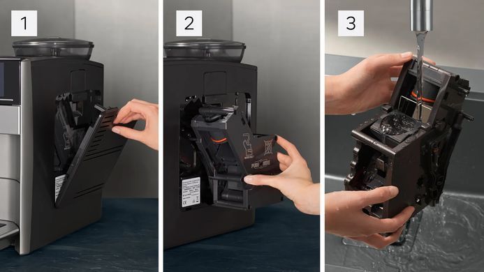 Siemens Siemens Coffee machine, 1.7L, auto capuchino maker, LED display, auto recipe-12, black-silver TE655203RW фото