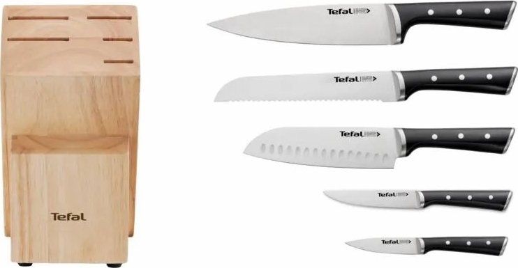 Tefal Набор ножей Ice Force, 5 пр., с деревянной колодкой, нержавеющая сталь, плаcтик, черный K232S574 фото