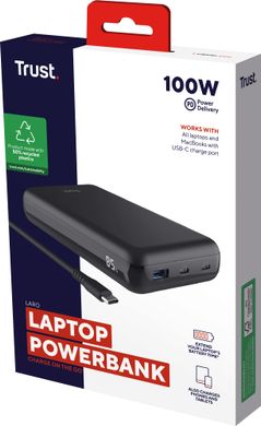 Trust Акумулятор портативний літій-іонний power bank Laro, 20000 мА·год, USB-A/2хUSB-C, 100w, чорний 25240_TRUST фото