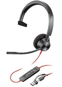 Poly Гарнітура комп'ютерна моно On-ear Blackwire 3310-M, USB-A, USB-C, односпрямований, Microsoft Teams, чорний 8X216AA фото