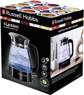 Электрочайник Russell Hobbs Hourglass, 1.7л, стекло , подсветка, черно-серебристый 26080-70 фото