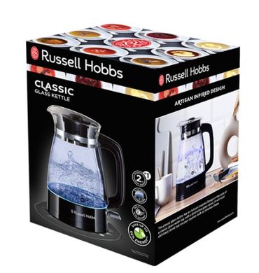 Електрочайник Russell Hobbs Hourglass, 1.7л, скло, підсвічування, чорно-сріблястий 26080-70 фото