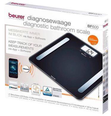 Beurer Весы напольные, 180кг, 2хААА в компл, стекло, черные BF_600_PURE_BLACK фото