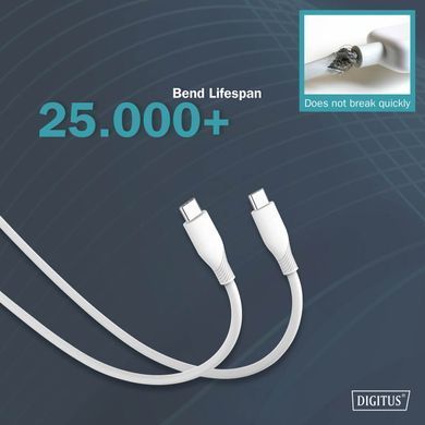 Digitus Кабель USB-C > USB-C заряджання/синхронізації, 2м, USB 2.0, 60W, силіконовий, білий AK-300341-020-W фото