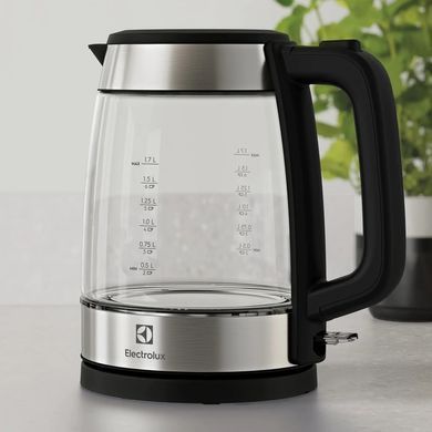 Electrolux Електрочайник, 1,7л, Strix, скло, чорний+нерж E4GK1-4GB фото