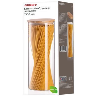 Банка для хранения Ardesto Fresh, круглая, 1300 мл, стекло, бамбук AR1313BLR фото