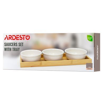 ARDESTO Набір соусників на підставці Midori, 3шт., 160мл, порцеляна, бамбук AR0924S фото