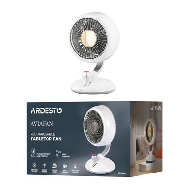 ARDESTO Вентилятор FT-F3600BL настільний, 12см, акумулятор, підсвічування, USB-A Type-C, білий