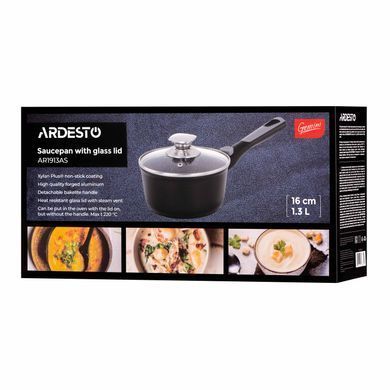 ARDESTO Saucepan with glass lid Gemini Bari, 1.3l, aluminum, black AR1913AS фото
