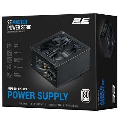 Блок живлення 2E Master Power (650W), >80%, 80+ White, 120mm, 1xMB 24pin(20+4), 1xCPU 8pin(4+4), 3xMolex, 5xSATA, 2xPCIe 8pin(6+2) 2E-MP650-120APFC фото