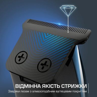 Rowenta Машинка для стрижки Barber Experience, сеть+акум., роторный мотор, насадок-5, кейс, нерж. сталь, синий TN1851E0 фото