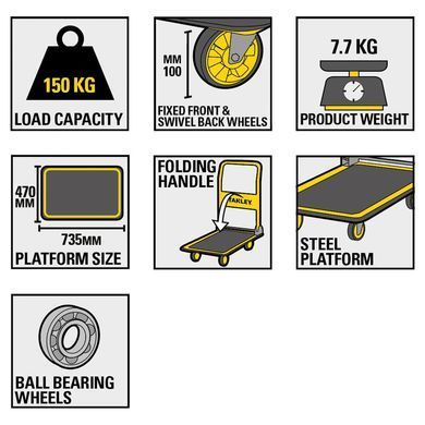 Stanley Тележка грузовая Stanley платформенная, антискользящая поверхность, платформа 73,5x47см, до 150кг, вес 7.7кг SXWT-PC527 фото