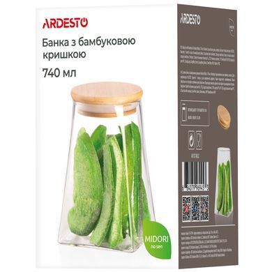 Банка для зберігання Ardesto Fresh, конус, 740 мл, скло, бамбук AR1374BLC фото