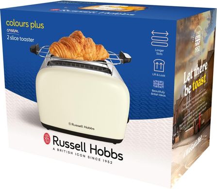Russell Hobbs Тостер Colours Plus, 1600Вт, нержавейка, подогрев,разморозка, бежевый 26551-56 фото