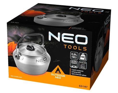 Чайник туристический Neo Tools, 0.8 л, анодированный алюминий, складная ручка, сертификат LFGB, чехол, 0.19кг 63-147 фото