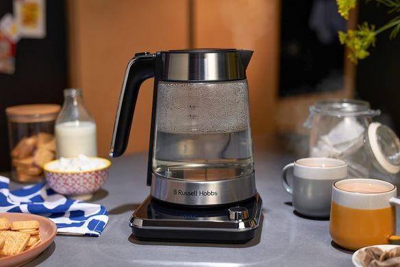 Russell Hobbs Електрочайник Attentiv Kettle, 1.7л, Strix, скло, база зі сховищем для шнура, сірий 26200-70 фото