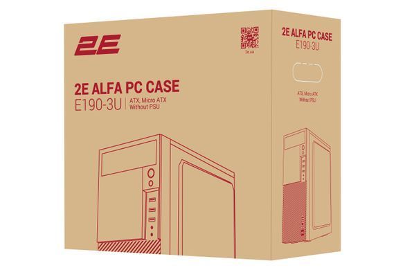 Корпус 2E Alfa E190-3U, без БЖ, 2xUSB3.0, 1xUSB2.0, Perforated Side, ATX, чорний 2E-E190-3U фото
