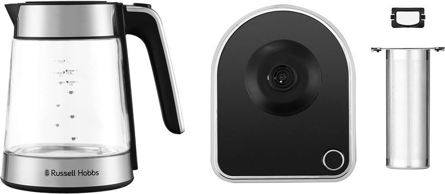 Russell Hobbs Електрочайник Attentiv Kettle, 1.7л, Strix, скло, база зі сховищем для шнура, сірий 26200-70 фото