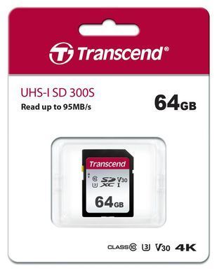 Transcend Карта памяти SD 64GB C10 UHS-I R100/W20MB/s TS64GSDC300S фото