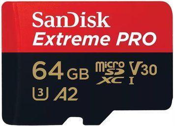 SanDisk Карта памяти microSD 64GB C10 UHS-I U3 R200/W90MB/s Extreme Pro V30 + SD SDSQXCU-064G-GN6MA фото
