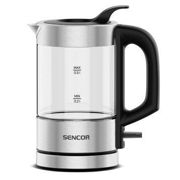 Sencor Електрочайник Sencor 0.5л, Strix, пластик, в комплекті 2 склянки + 2 ложки, скло, нерж. сталь SWK160SS фото