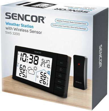 Sencor meteorological station, in/out measurement, AAx3+AAx2, temperature, humidity, time, weather forecast, black SWS3200 фото