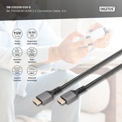 Digitus Кабель HDMI (M/M), 8K, Ultra High speed/Ethernet, 3м, черный DB-330200-030-S фото
