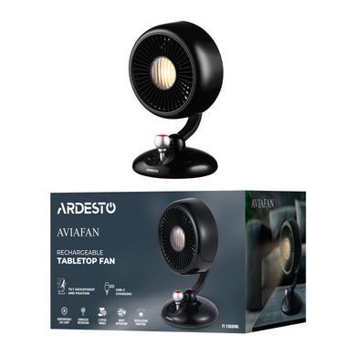 ARDESTO Вентилятор FT-F3600BL настільний, 12см, акумулятор, підсвічування, USB-A Type-C, чорний