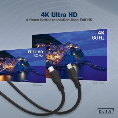 Digitus Кабель USB-C заряджання/синхронізації, 1м, USB 3.2 Gen2, 10G, 100W, 4K, силіконовий, чорний AK-300342-010-S фото