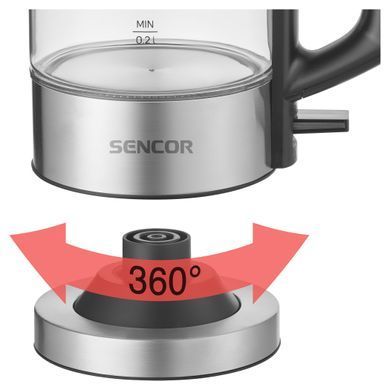Sencor Електрочайник Sencor 0.5л, Strix, пластик, в комплекті 2 склянки + 2 ложки, скло, нерж. сталь SWK160SS фото