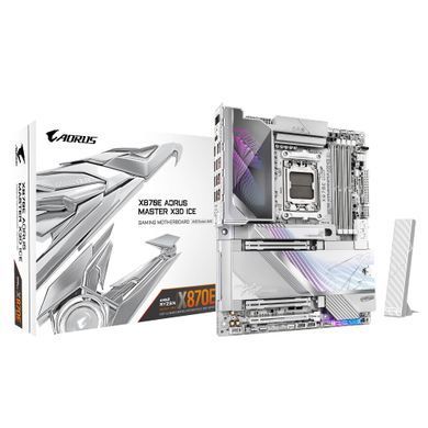 Gigabyte Материнская плата X870E A MASTER X3D ICE sAM5 X870 4xDDR5 M.2 Wi-Fi BT HDMI DP ATX X870E_A_MASTER_X_ICE фото