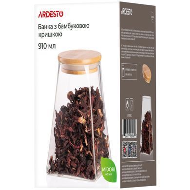 Банка для зберігання Ardesto Fresh, конус, 910 мл, скло, бамбук AR1391BLC фото